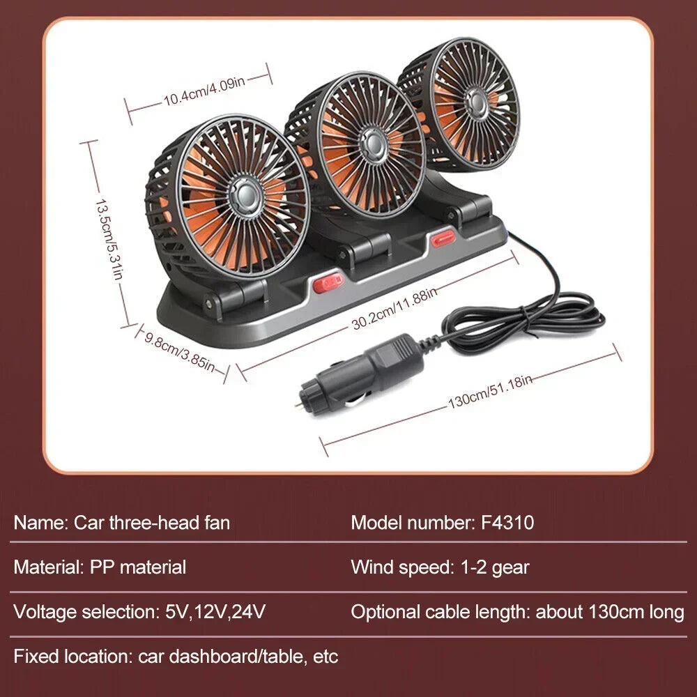1/2/3 Head Car Fan Summer Air Cooler USB/12V/24V Adjustable 2 Speeds Silent Fan for Home Desk Office & Car