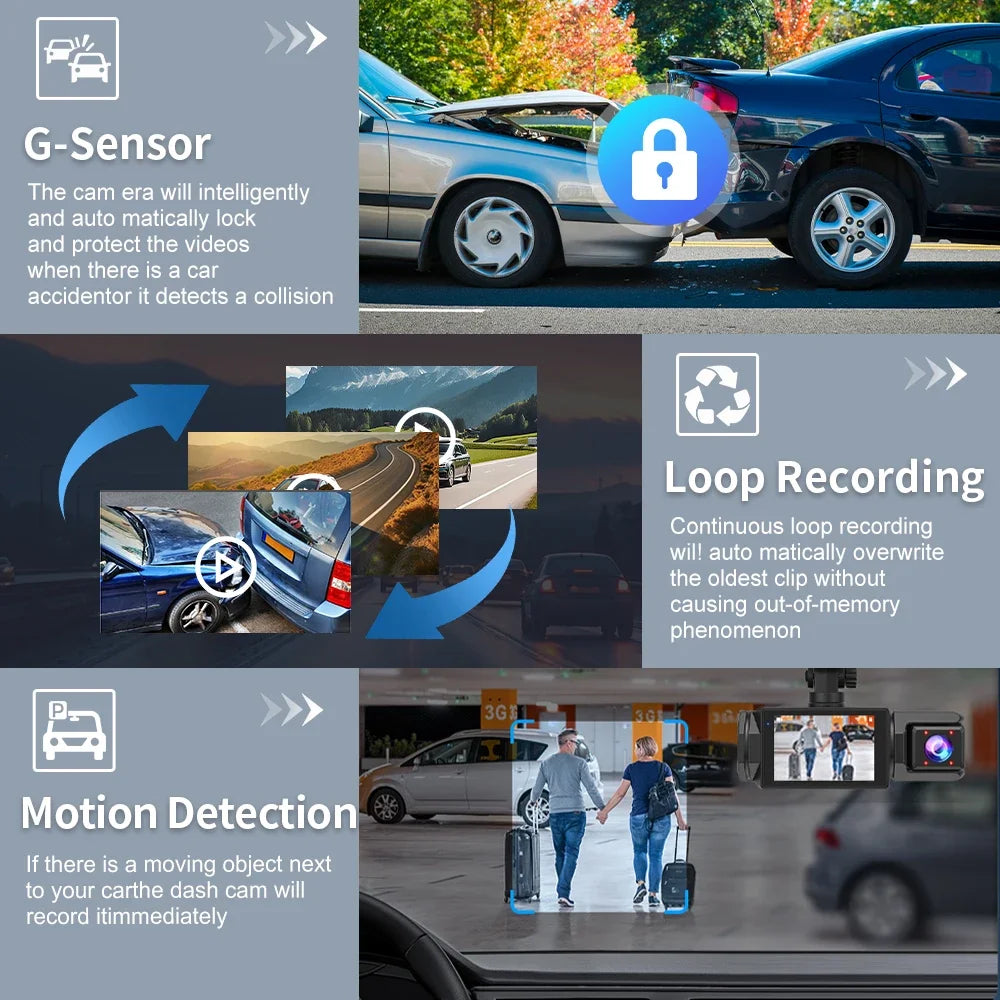 HD 1080P 2/3 camera Dash Cam for cars Front And Inside car camera with IR Night Vision Loop Recording wide angle Car DVR Camera