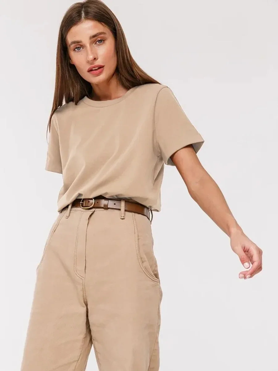 Wolfeel Summer 100% Cotton Women's T-shirt Bottoming Basic Fashionable Solid Lady Short Sleeve Loose Tops Shirts 230g/㎡ Tops
