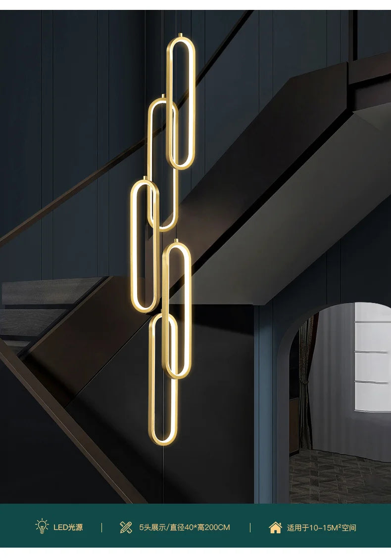 Modern Minimalist Pendant Light Nordic Living Room Kitchen Villa Loft Ceiling Hanging Light Indoor Staircase LED Long Chandelier