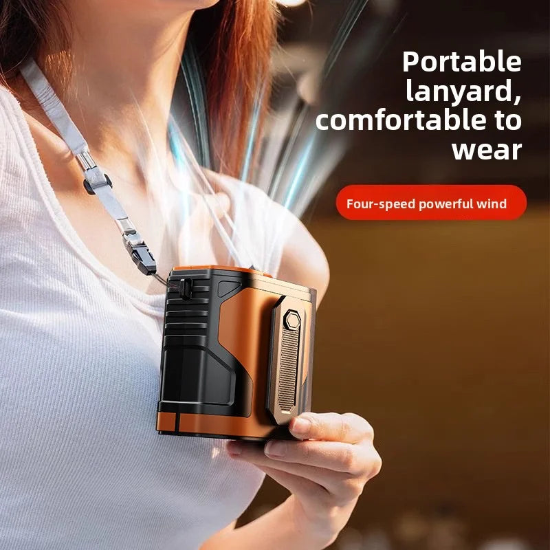Waist-mounted electric fan with digital display, portable, suitable for outdoor travel, low noise, strong wind, neck-hanging fan