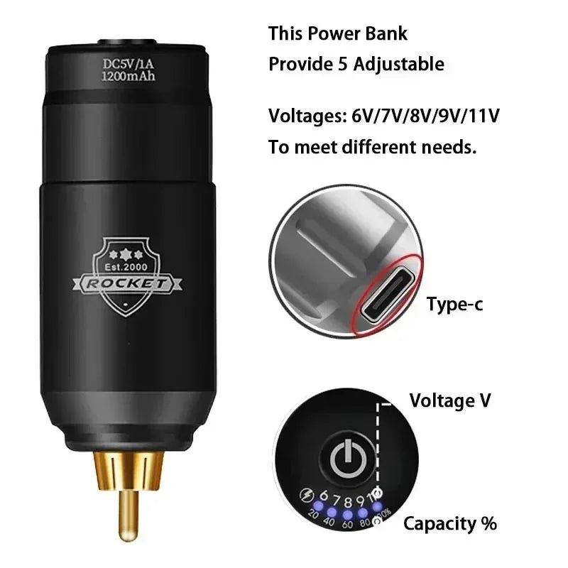 Wireless Tattoo Pen Kit Mini Rocket RCA Battery Rotary Gun with Tattoo Ink and Needles Complete Starter Set for Beginners