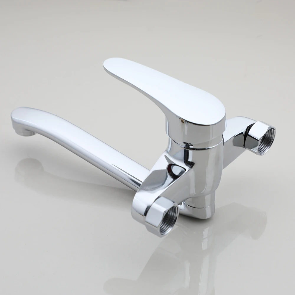Monite Wall Mounted Bathtub Chrome Brass Bathroom Basin Mixer Faucet Sink Tap Hot & Cold Water Mixer Retail Laundry Faucet