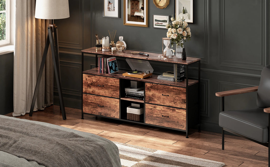 Rosahqnda TV stand with 4 drawers, TV cabinet, , adjustable shelves, TV table, TV cabinet living room furniture