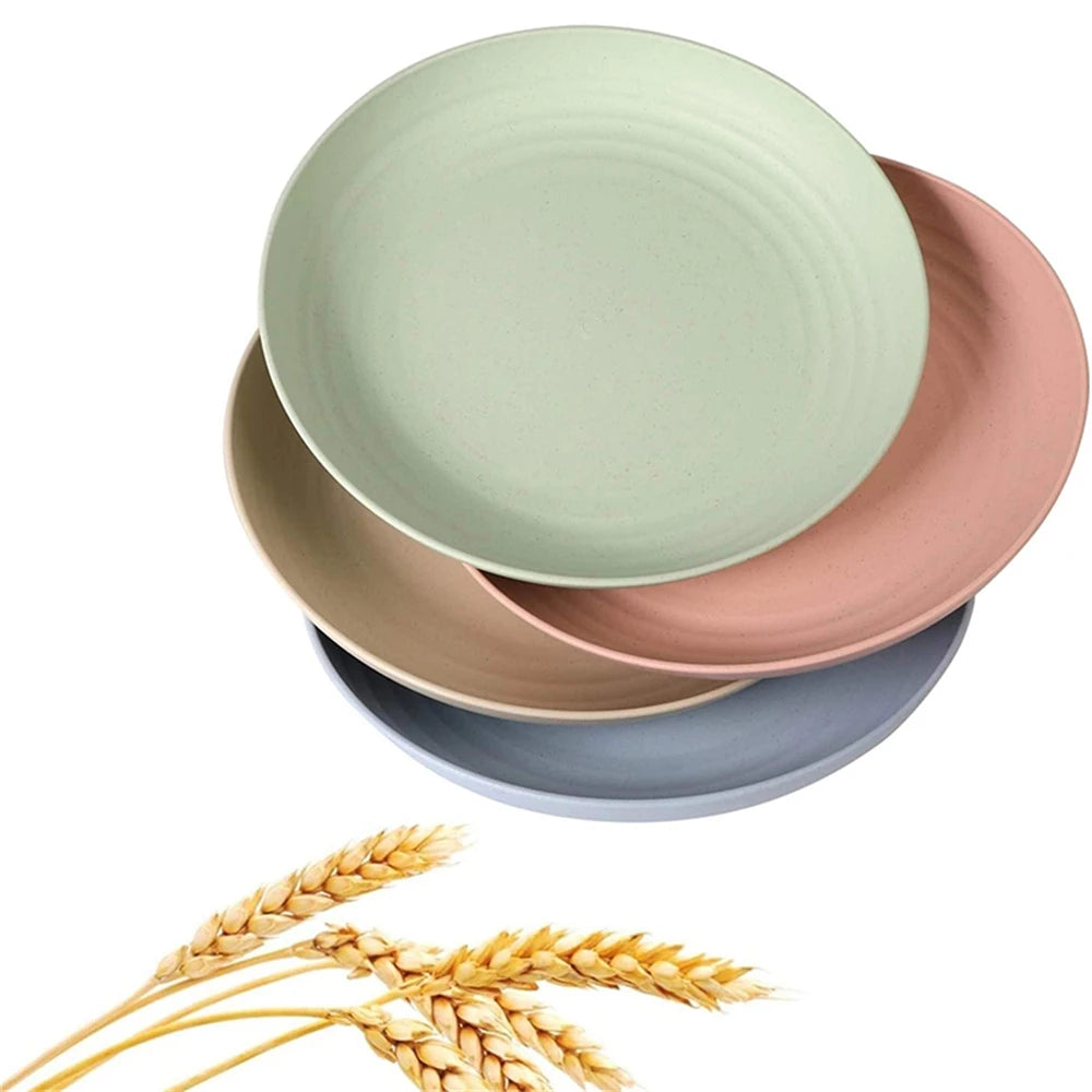 4pack Dinner Dishes Plates Wheat Straw Plate Lightweight Unbreakable Reusable Dishwasher & Microwave Safe for Kitchen Camping