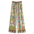Boho Queens Women Peacock Floral Print Bohemian Wide Leg Pants Lady Elastic Waist Loose Rayon Boho Long Pant  Oversize Trousers