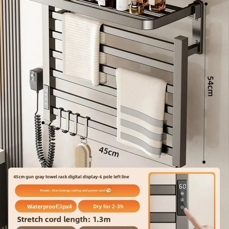 4-layer Intelligent Electric Heated Towel Rack Dryer With Fast Sterilization And Wall Mounted  No drilling required