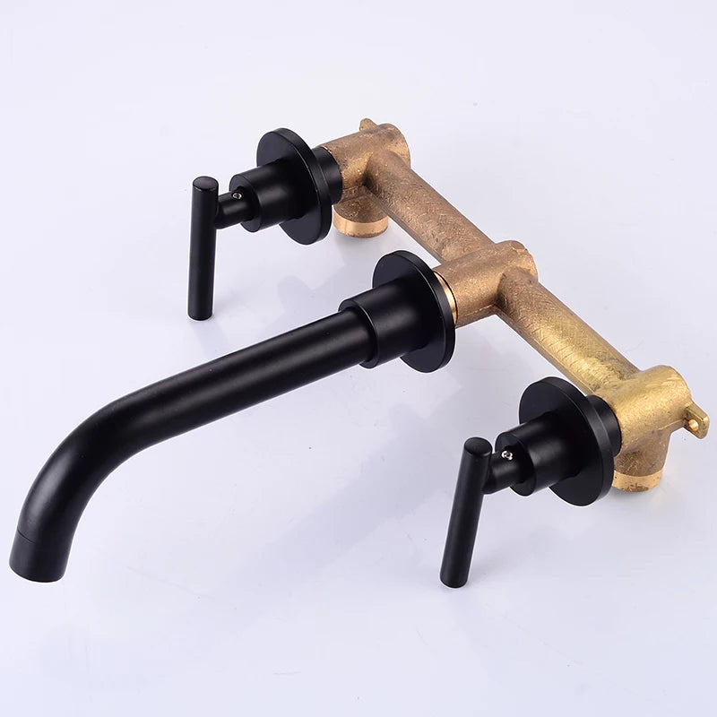 BAKALA Brass Matte Black Bathroom Sink Faucet Tap Hot Cold Wash Basin Water Swivel Spout Wall Mounted Bath Mixer