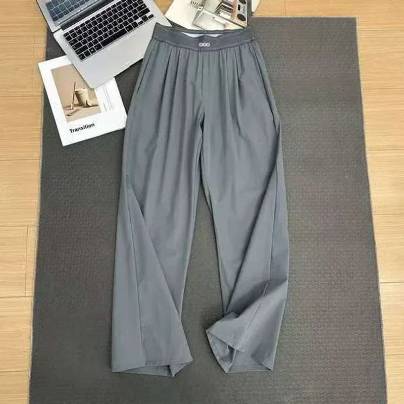 New High Waist Straight Leg Yoga Pants Women‘s Lightweight Quick-Dry Sports Long Pants Loose Slimming Casual Versatile Trousers