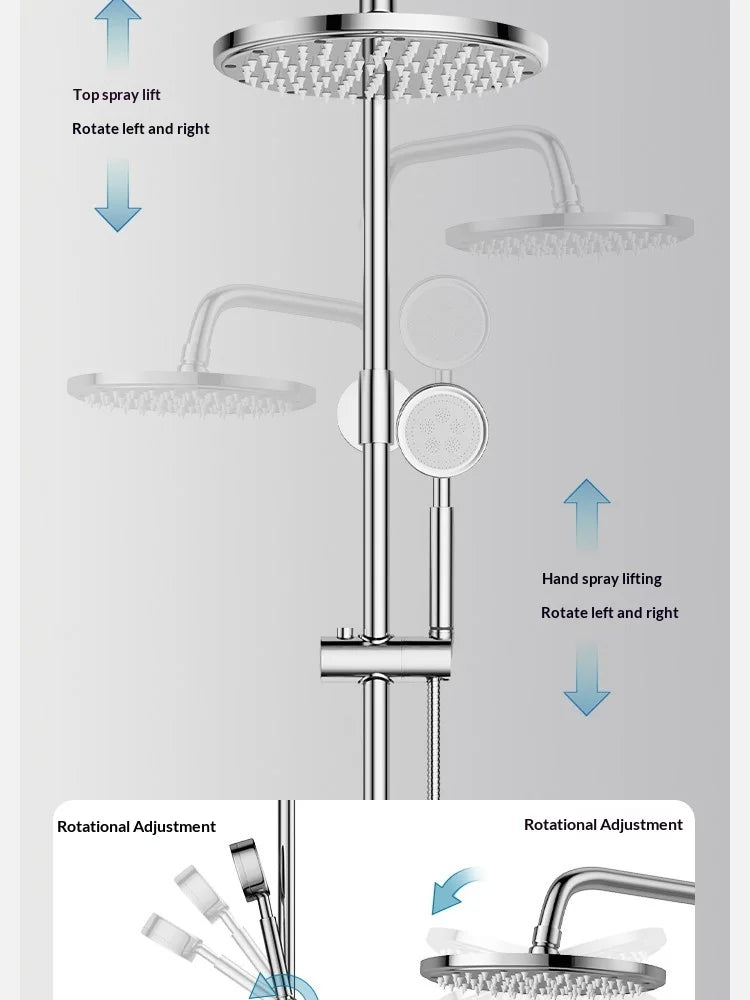 304 Stainless Steel Thermostatic Rainfall Shower Set High Pressure Wall Mounted Bathroom Mixer Tap Handheld Circular Square