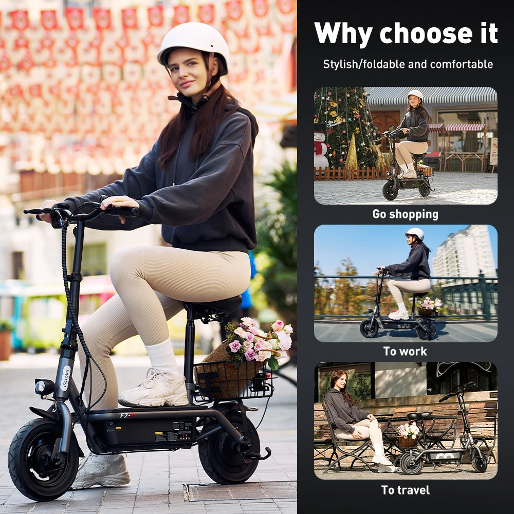 iScooter F2 Electric Scooter 500W Foldable Scooter 7.8Ah Electric Kick Scooter 30km Range 30km/h E-Scooter With Basket Daily