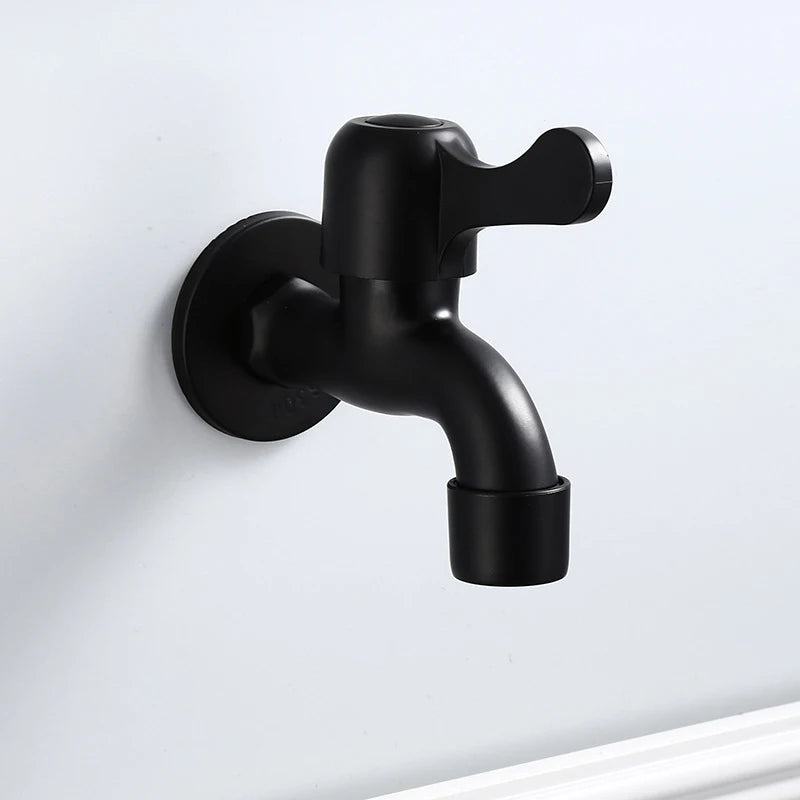 Faucets Black Brass Wall Mounted Bathroom Corner Washing Machine Cold Water Faucet Outdoor Garden Bibcock Toilet Mop Pool Taps