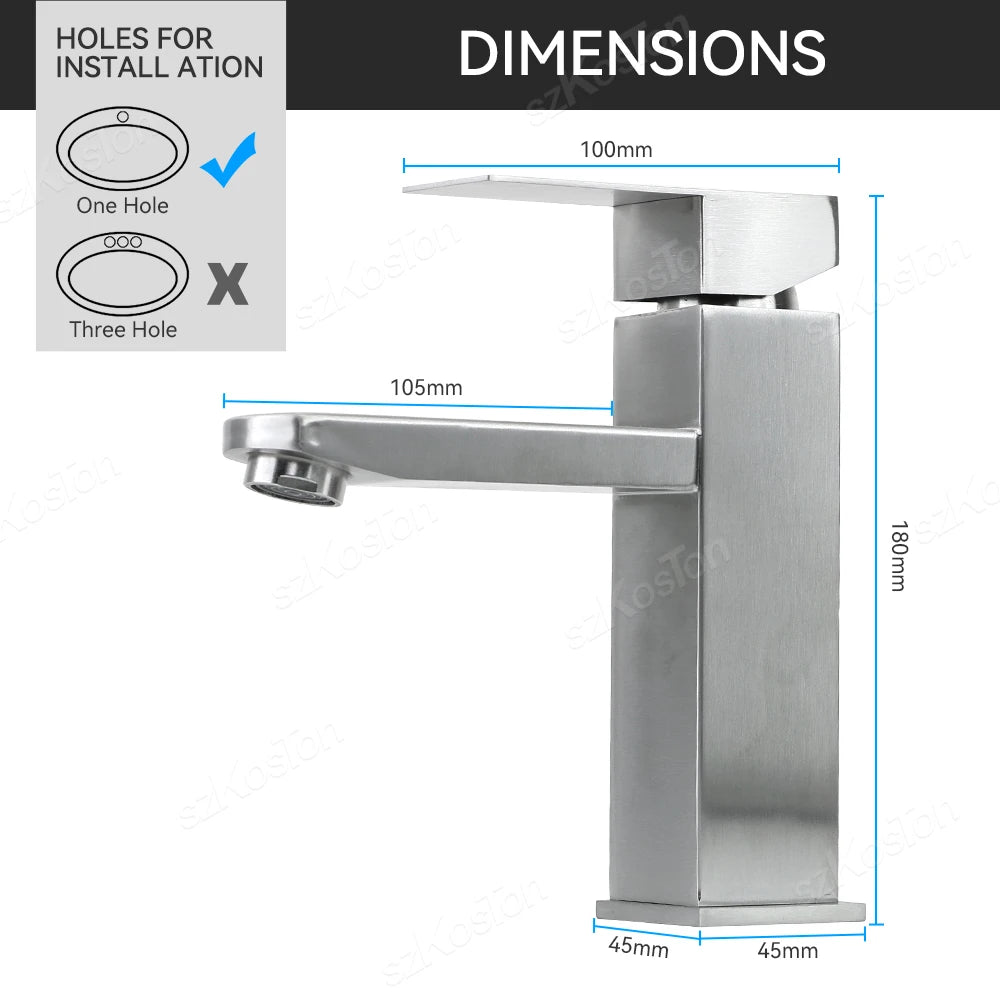 Bathroom Faucet Hot Cold Sink Faucet Single Hole Round/Square Stainless Steel Tap Deck Mounted Bathtub Counter Basin Faucet