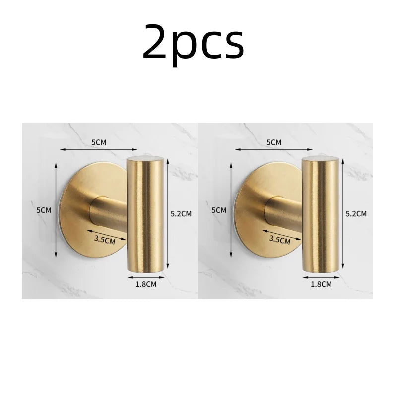 2PCS Adhesive Wall Hook Stainless Steel Robe Sticker Hooks Towel Coat Key Pants Hangers Bathroom Kitchen Storage Accessories