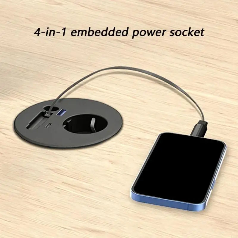 Embedded Round European Socket With 70cm Retractable Cable For Desk Installation And Fast Charging K1KF