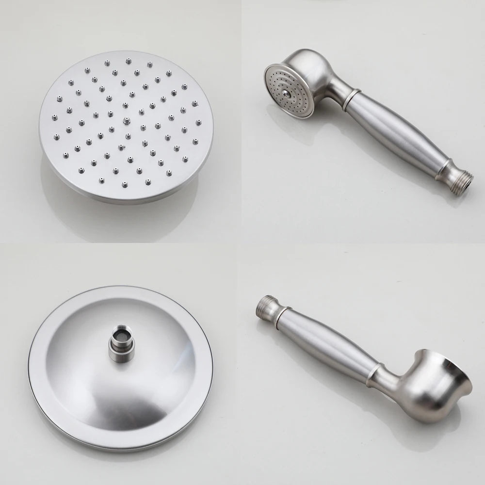 ZAPPO Antique Shower Set Wall Bathroom Bath Shower Faucet Rainfall Brass Shower System with Swivel Spout Mixer Tap Sliding Bar