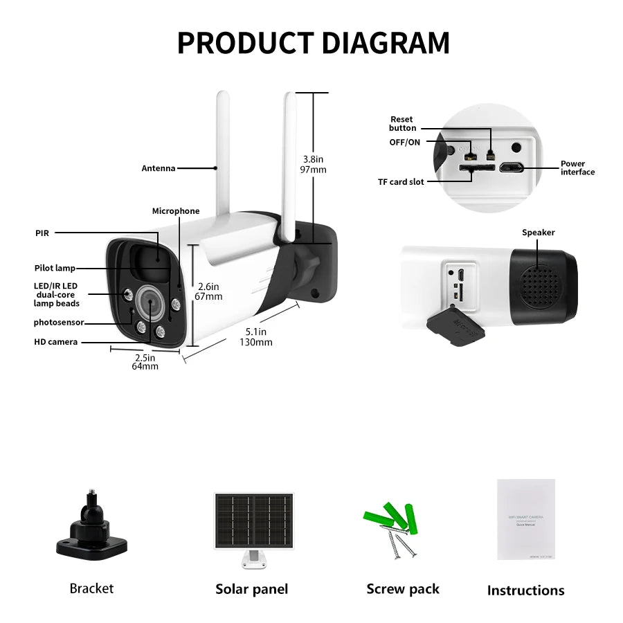 Solar Powered Security Camera Outdoor Wireless WiFi Camera 3MP Home Surveillance Camera Night Vision Waterproof Motion Detecti