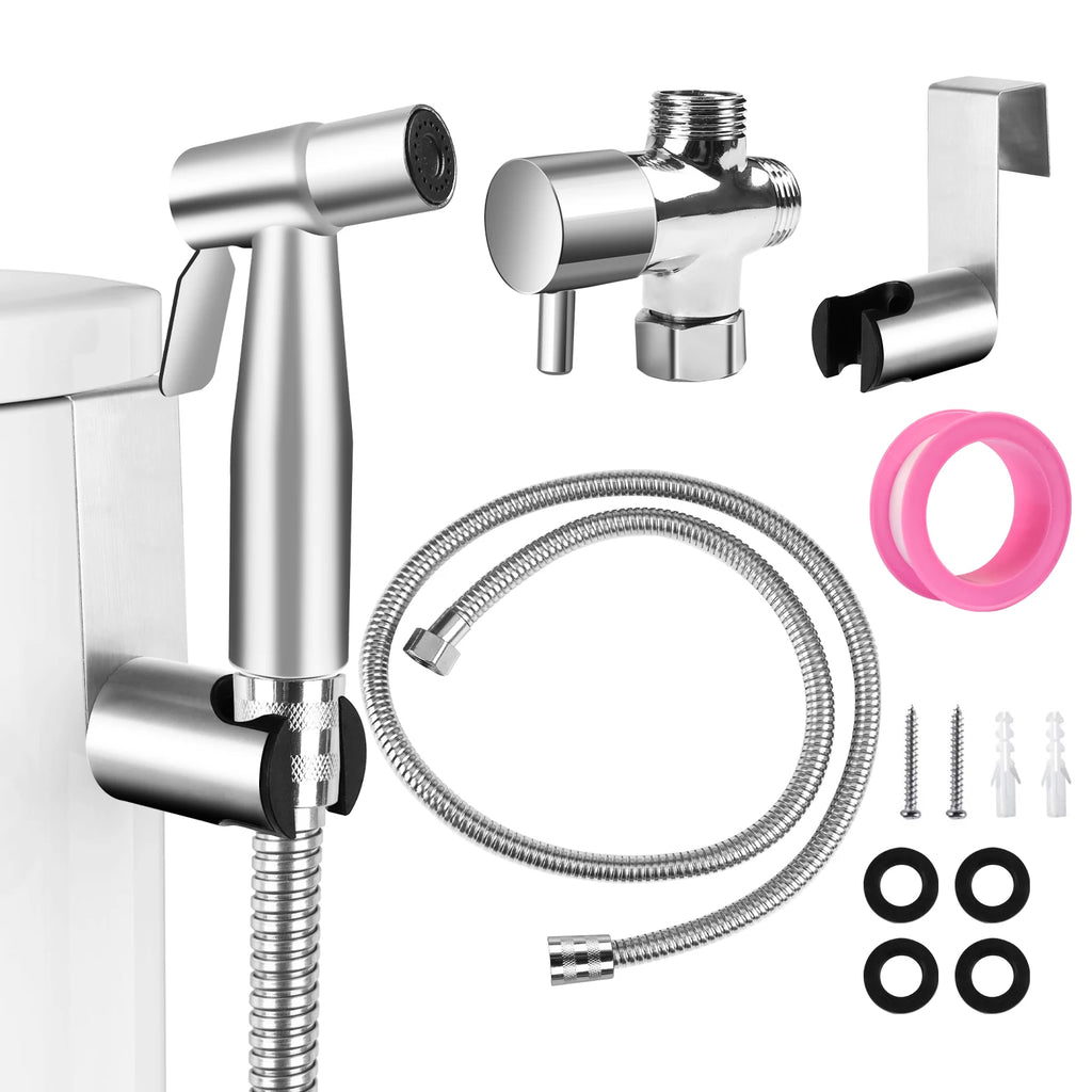 Handheld Stainless Steel Bidet Sprayer for Toilet Faucet Spray Gun Adjustable Water Pressure With Hoses for Feminine Wash US/UK