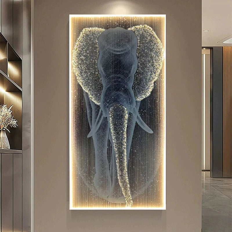 New  Modern High-end Wall Lamp Remote Control Light Luxury Living Room Decoration Painting Lamp Elephant Hanging Painting LED