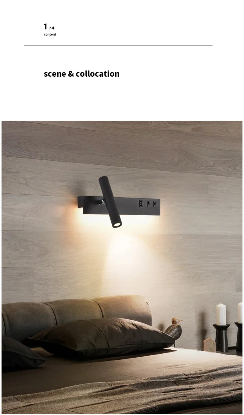 Led Wall Lights With Switch USB Rotatable Adjustable Reading Spotlight Bedroom Bedside Foyer Corridor Indoor Decor Wall Lamp