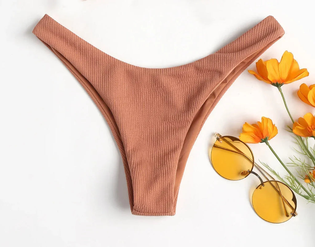 Sexy Bikini Bottoms Women's 2025 Swimsuit Low Waisted Bottom Solid Color Swimwear Thong Beachwear Brazilian Bathing Suit Summer