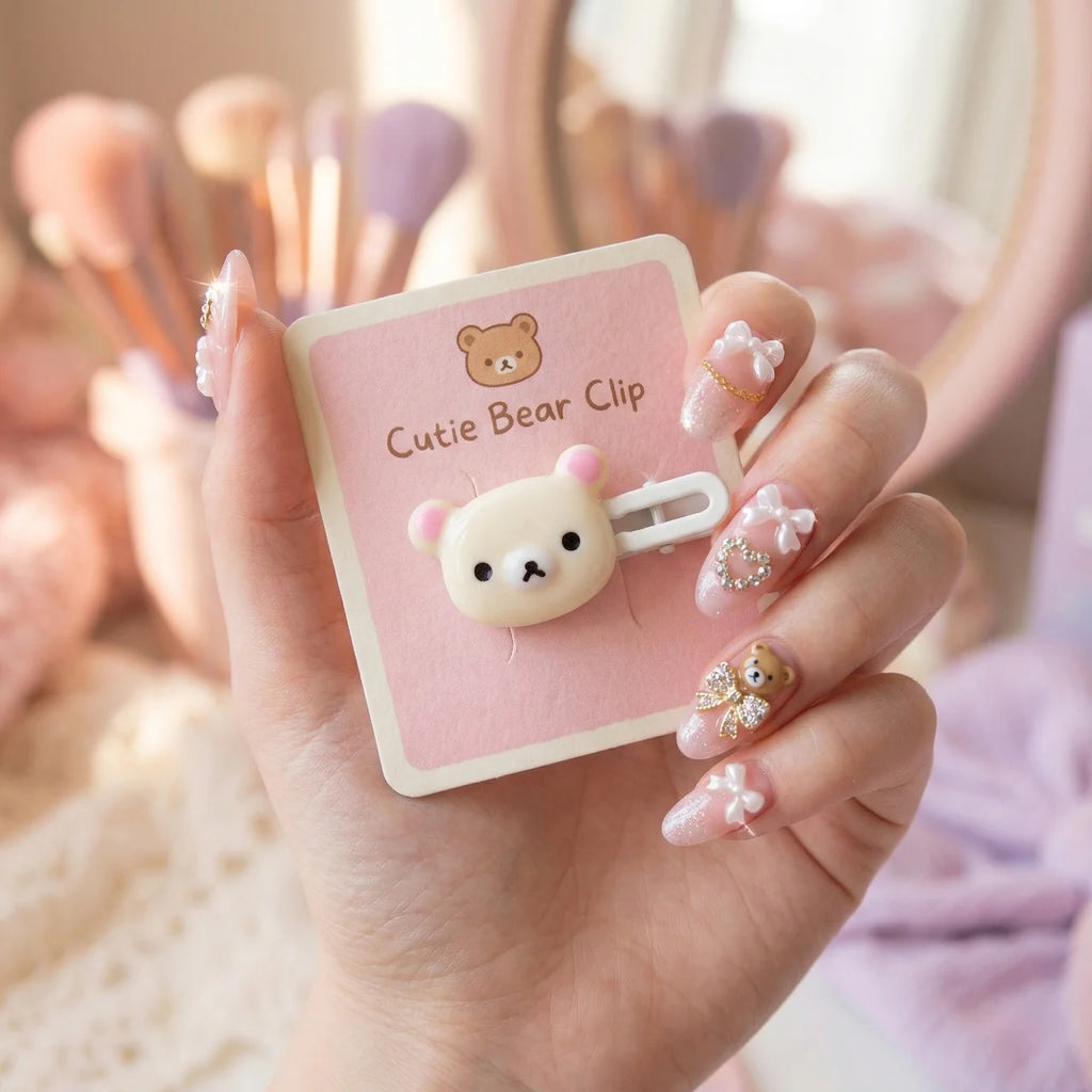 Cute Bear Hair Clips 4pcs Set - Korean Style Kawaii Bear Hairpins for Girls Women - Pink Brown Bear Hair Accessories Gift