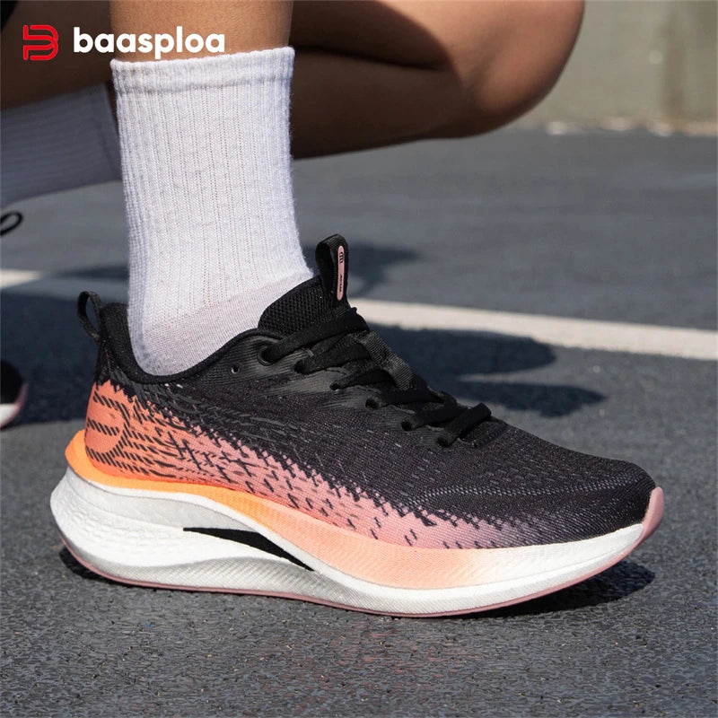 Baasploa Women Professional Carbon Plate Running Shoes Lightweight Breathable Sport Shoes Female Comfort Marathon Sneakers