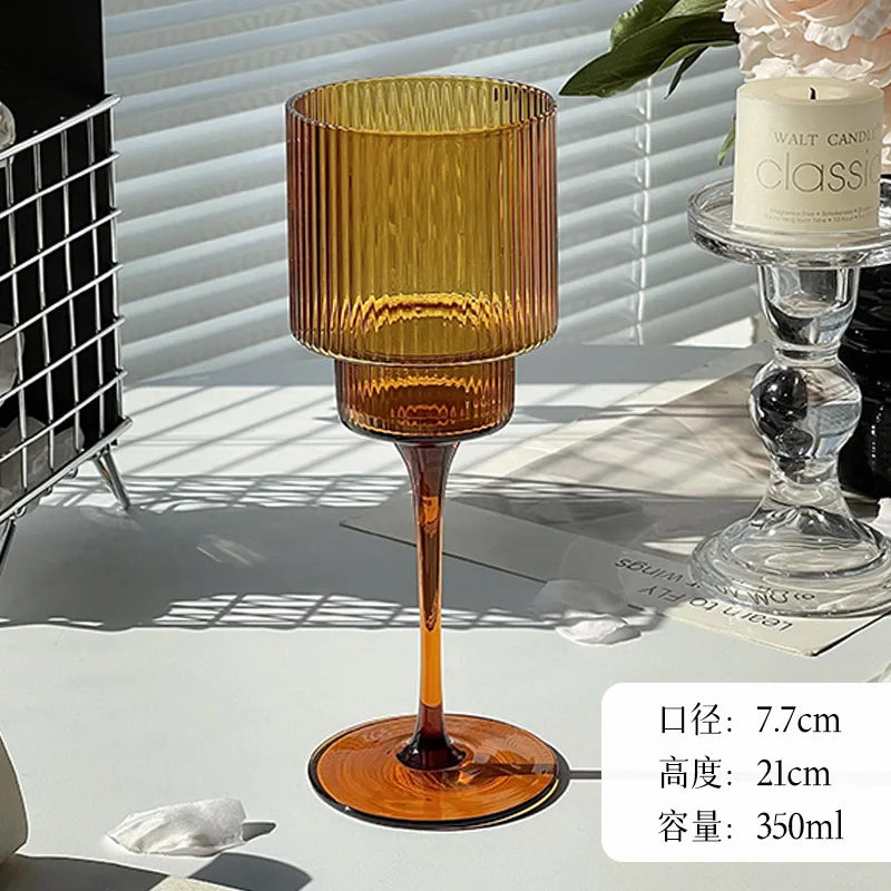 350ml Color Nordic Stripe Goblet Wine Glasses Red Wine Glasses Cocktail Juice Sparkling Water Glasses Party Wedding Barware