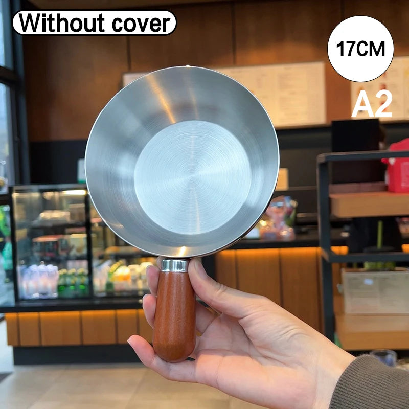 1Pc Stainless Steel Cooking Pot With Wooden Handle Compact Small Noodle Pot For Baby Food Milk Snacks Kitchen Gadgets