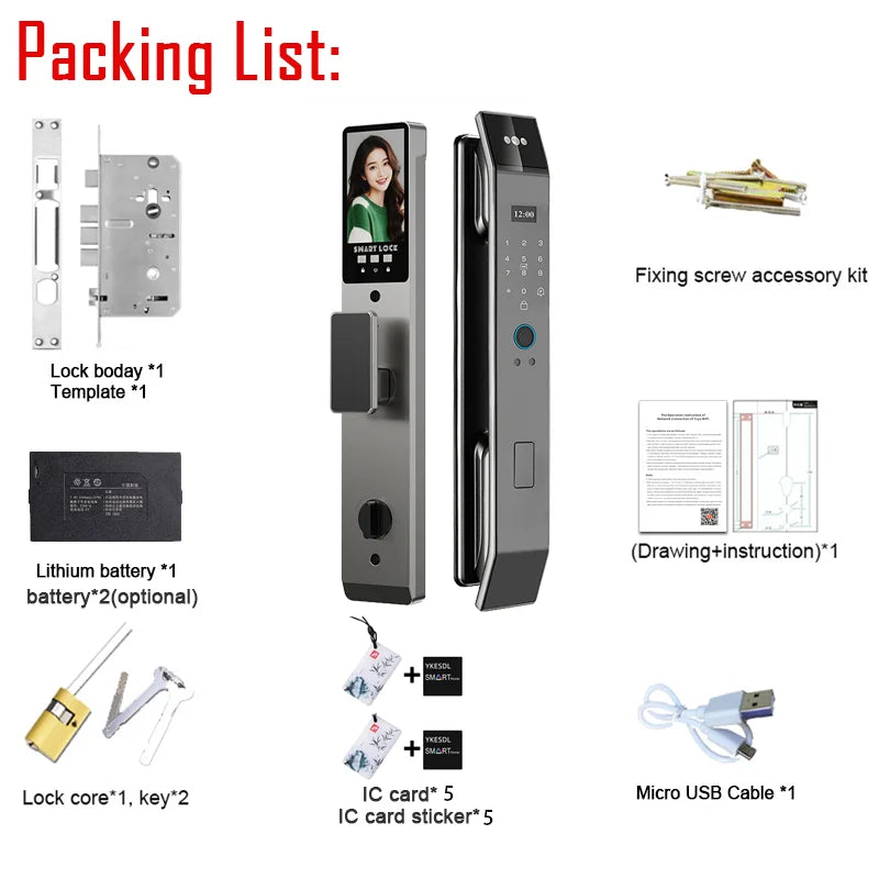 3D Face Recognition Unlock Digital Door Lock With Camera FIngerprint Password Unlock Keyless Electronic Door Lock