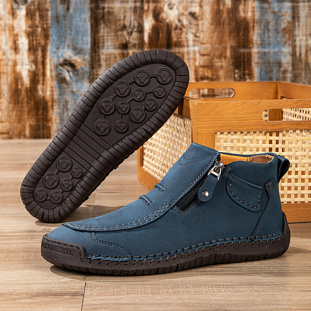 Handmade Leather Casual Shoes for Men Sneakers Men Flat Footwear Zipper Leather Boots Men Ankle Outdoor Walking Plus Size 39-48