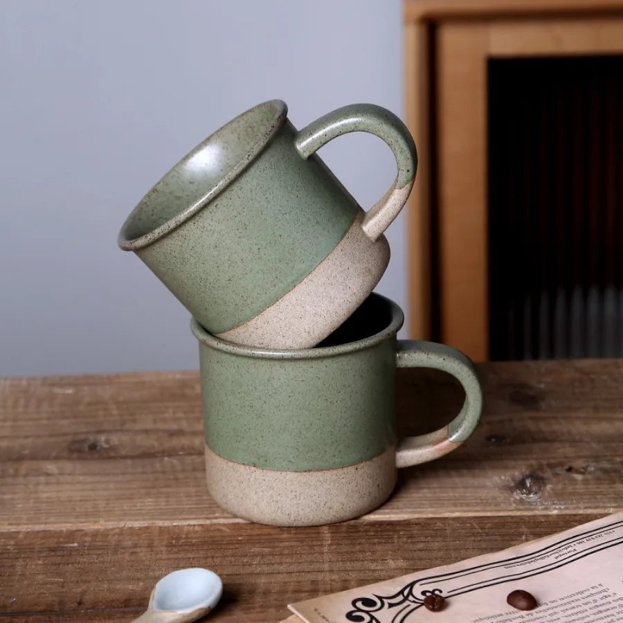 Vintage Coarse Pottery Coffee Cup Ceramic Mug Simple Sesame Glaze Pottery Clay Multifunctional Breakfast Oat Cup Kitchen Utensil