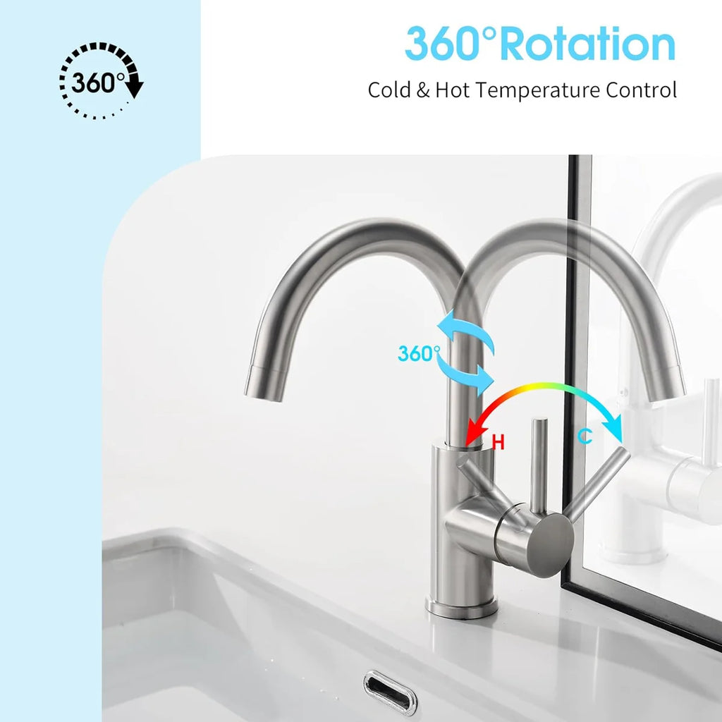 Bathroom Basin Faucet 304 Stainless Steel Hot Cold Wash Mixer Crane Tap 360 Rotation Sink Faucets Single Lever Tap For Bathroom