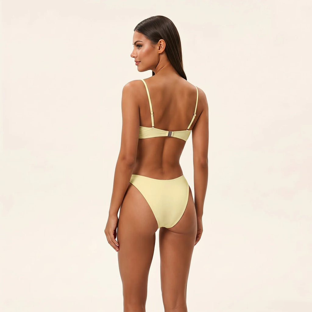 Women’s Solid Color Bikini Push Up Padded Bra Swimsuit Brazilian Thong Bathing Suit Summer Swimwear for Beach Pool Sea