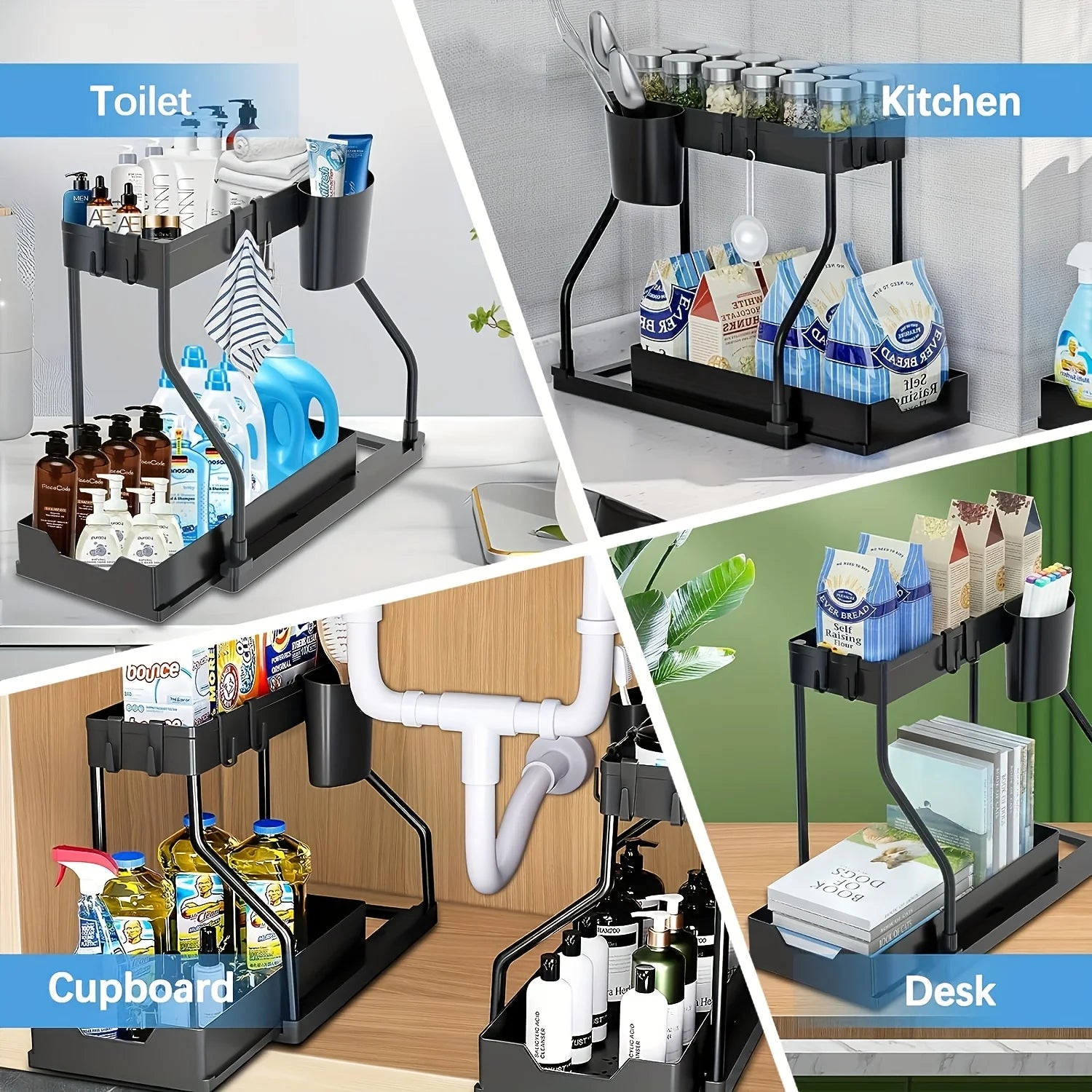 Double Layer Storage Rack, Pull-out Storage Box, Cabinet Sink for Organizing and Organizing Storage Racks  Kitchen Organizer