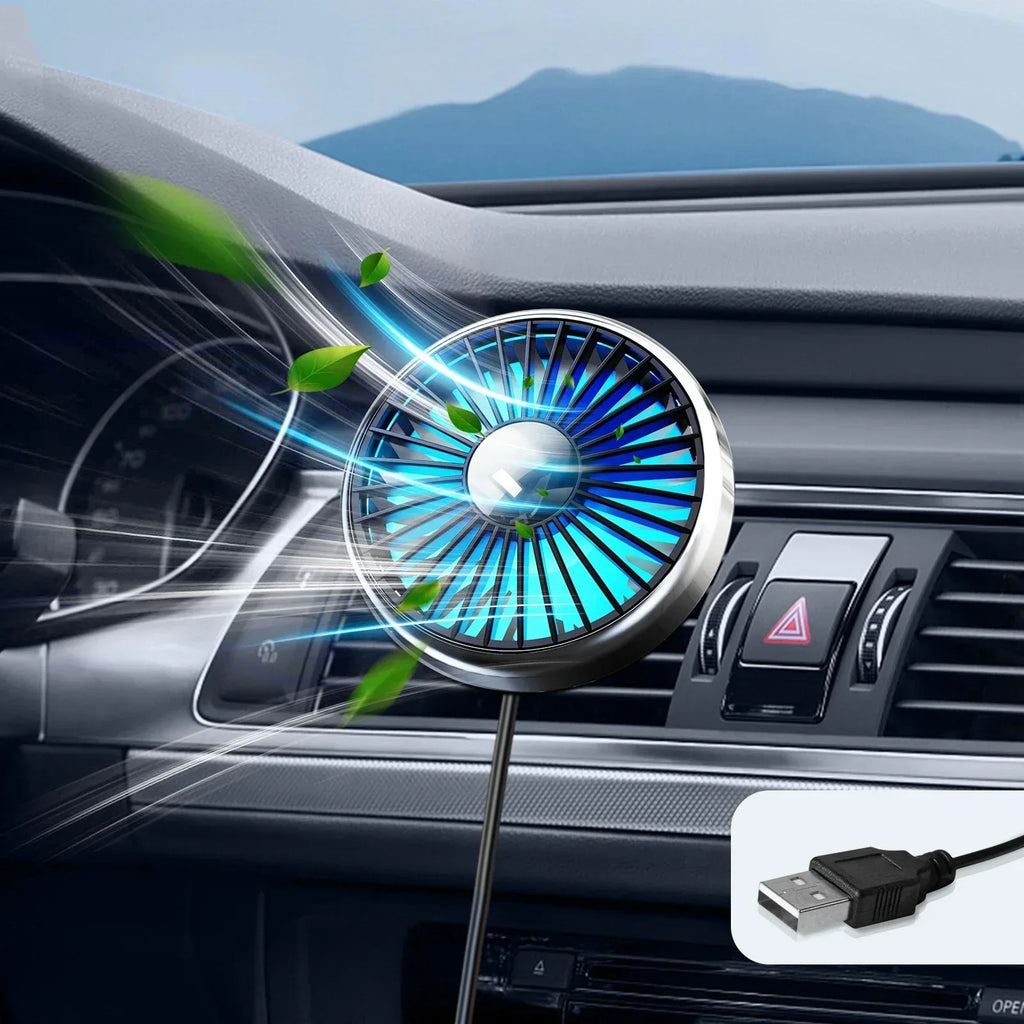 Car Air Vent Fan with Colorful Breathing Light USB Powered 3 Speed Wind Cooling Fan 360° Rotatable Quiet Fan Car AC Fans