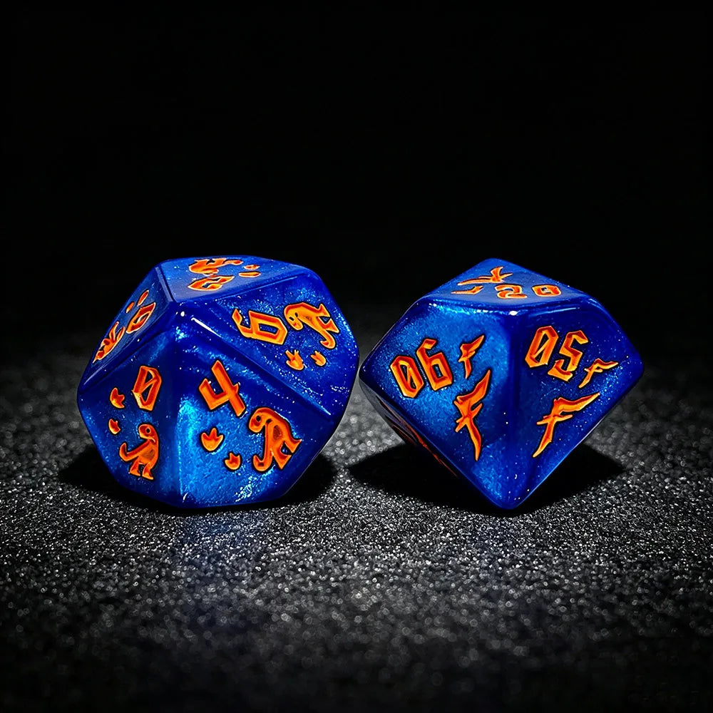 7Pcs Jurassic Ocean Blue Dinosaur Engraved Dice Set, Polyhedral Acrylic DND Dice for TTRPG RPG Board Games & Role Playing