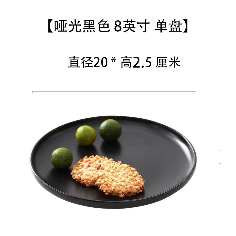 10 inch ceramic black and white Western style steak plate Commercial tableware Modern household circular sushi salad plate