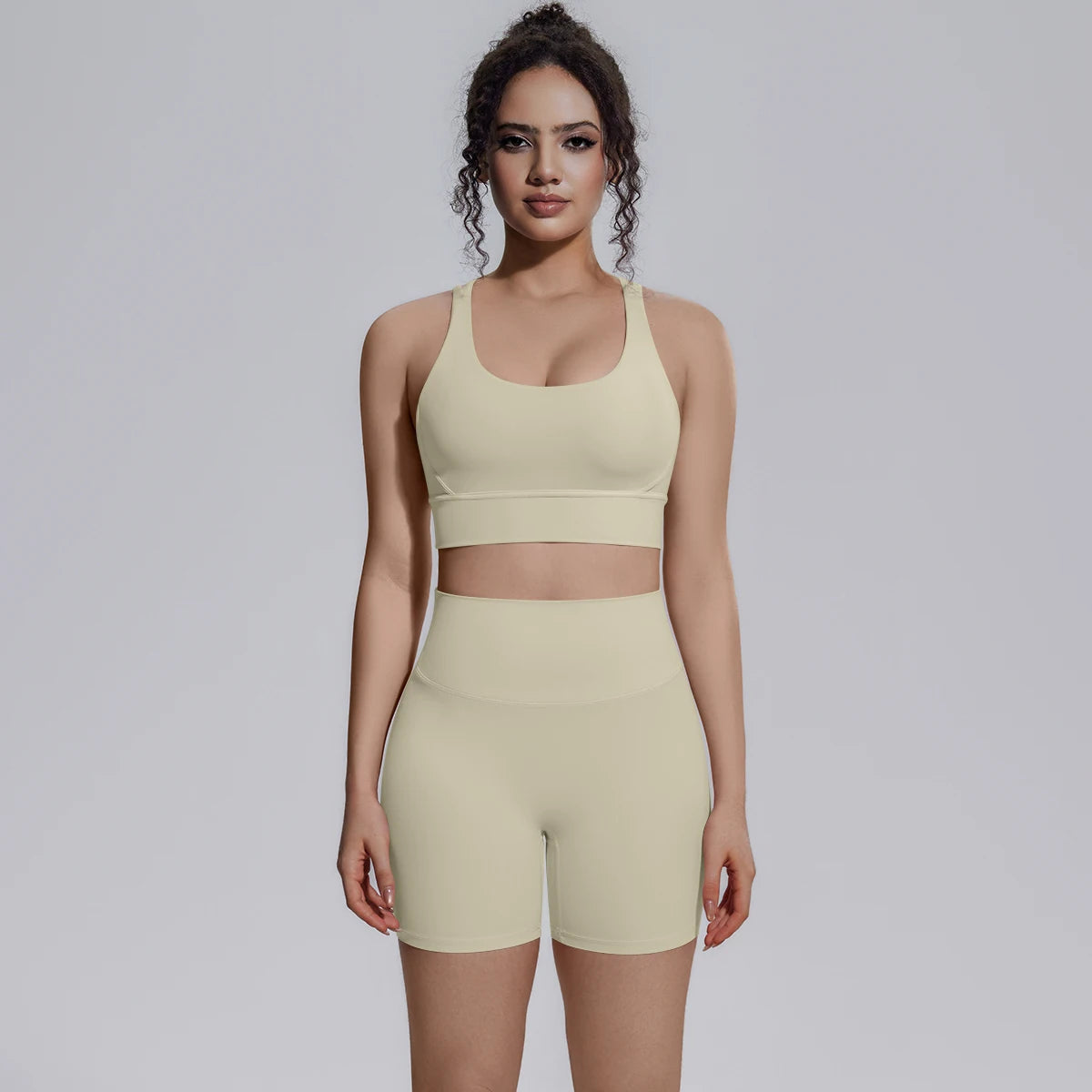 2PCS/set Yoga Set Summer Breathable Running Cycling Backless Sports Bra High Waist Peach Buttocks Fitness Shorts Gym Yoga Set