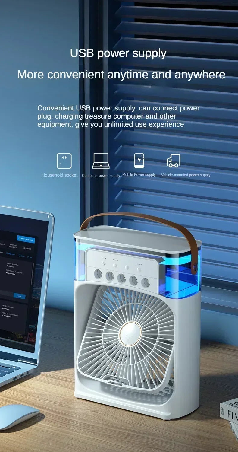 Fan Portable Air Cooler Conditioner Humidifier with Water Tank Quite Mist Water Spray Fan for Home Room Camping Car Office
