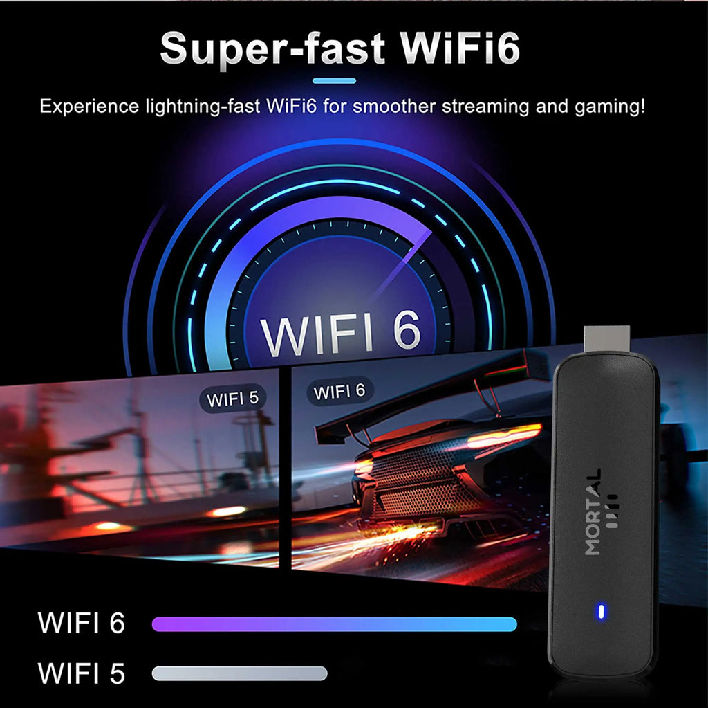 Mortal Android14 TV Stick WIFI6 Voice Control TV Stick Q8 8K Video Allwinner H313 Netflix YouTube TV Box Free Live TV Streaming