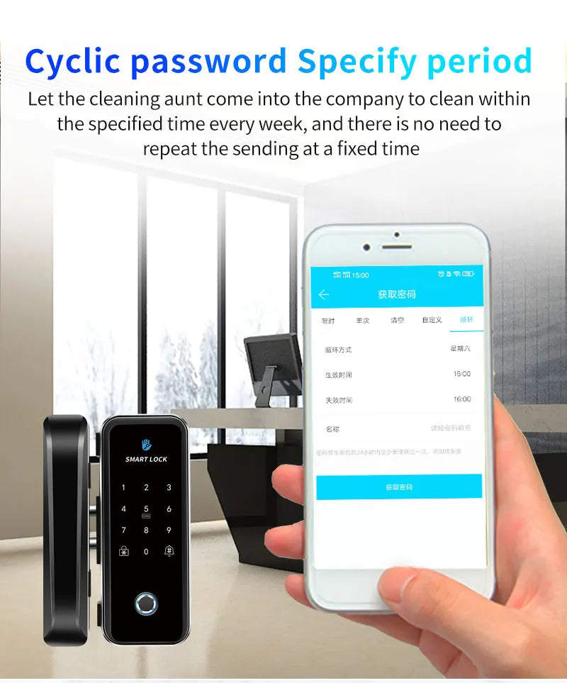TTlock Smart Biometric Fingerprint WiFi Lock for Commercial Glass Door 5-in-1 Access Control (APP/Fingerprint/Card/Code/Remote)