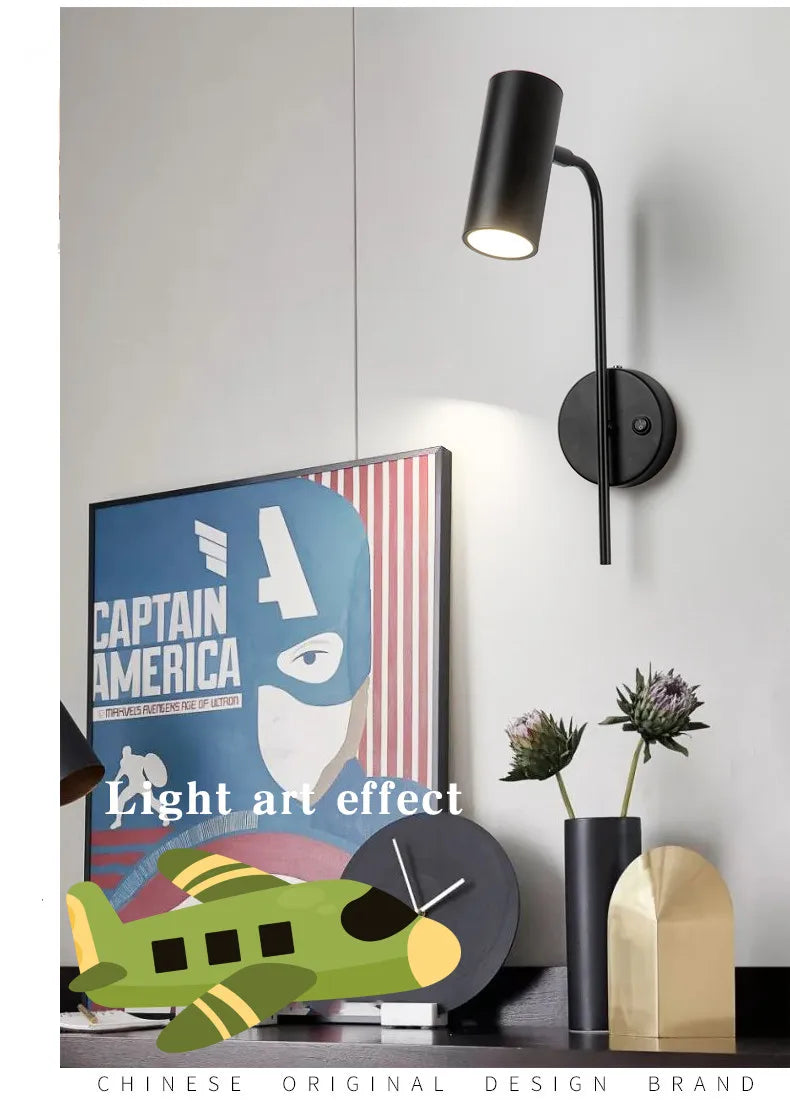 Modern Rotatable Wall Lamp Living Room Background LED Wall Light Bedroom Bedside Light Aisle Long Pole Switch Lamp