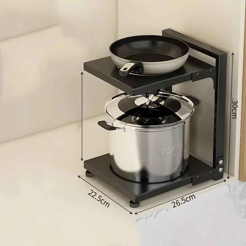 Kitchen Storage Rack Adjustable Plates and Pots Carbon Steel Storage Rack Free Layered Snap-on Floor Pot Rack Kitchen Storage