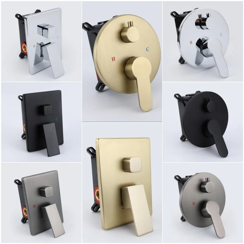Two Function Shower System Water Mixing Control Valve Bathroom Fixture In Wall Brass Hot Cold Bath Faucet Open Close Gold Black