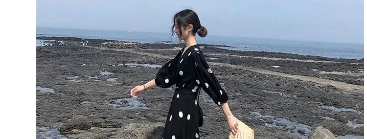 plus Size Polka Dot Chiffon Dr Romantic Slimming Long Skirt V Ne Elastic Waist Summer Faionable Casual Vintage Sle