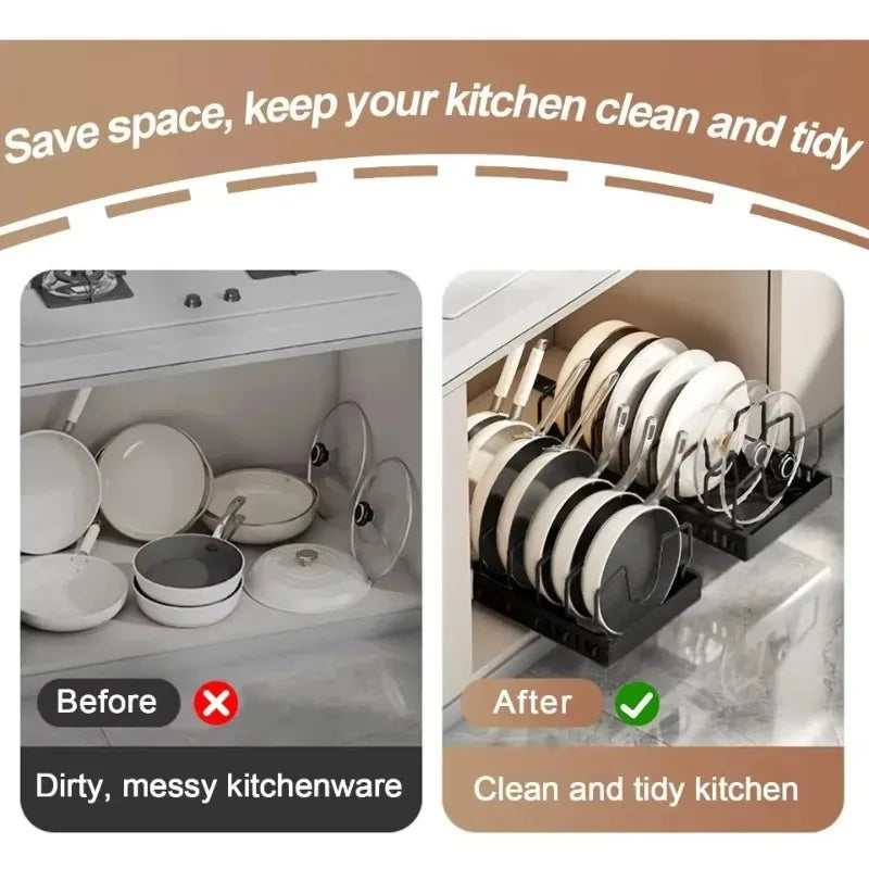 Kitchen Cabinet Pull Out Tray Organizer with Slide Rails Adjustable Storage Rack for Pots Pans and Dishes