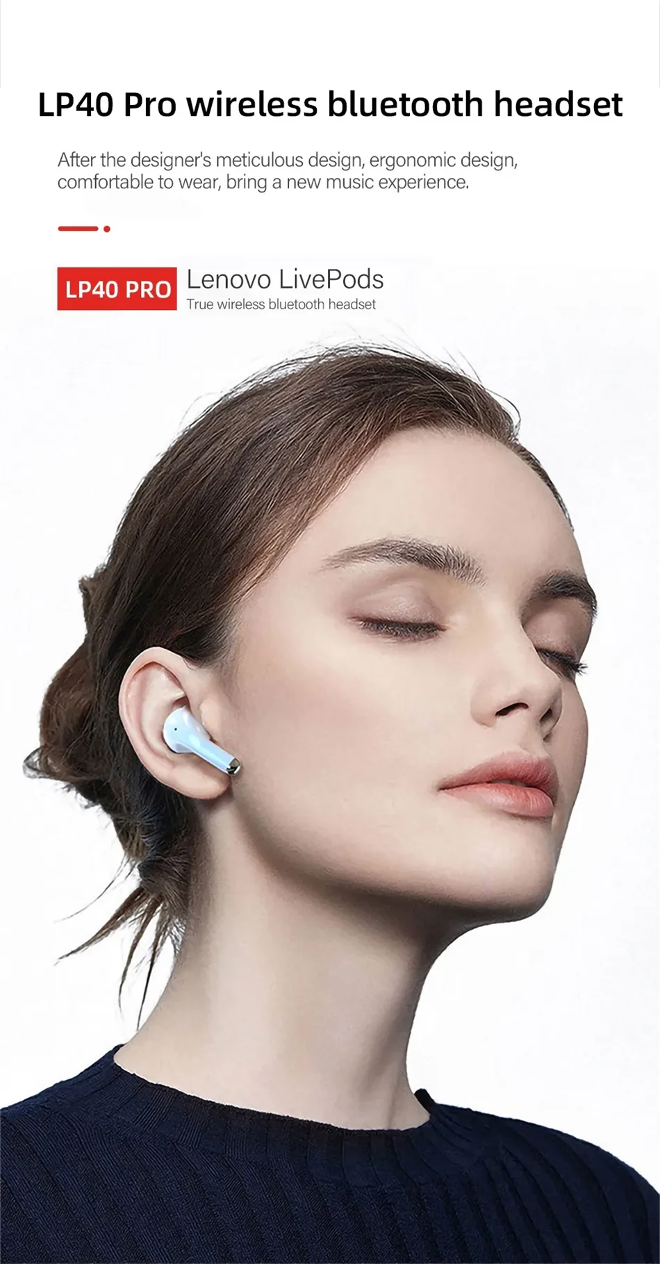 Lenovo LP40 Pro Headphones Wireless Bluetooth 5.4 TWS Hifi Stereo Earphones Gaming Sports Touch Control HD Call with Mic Earbuds