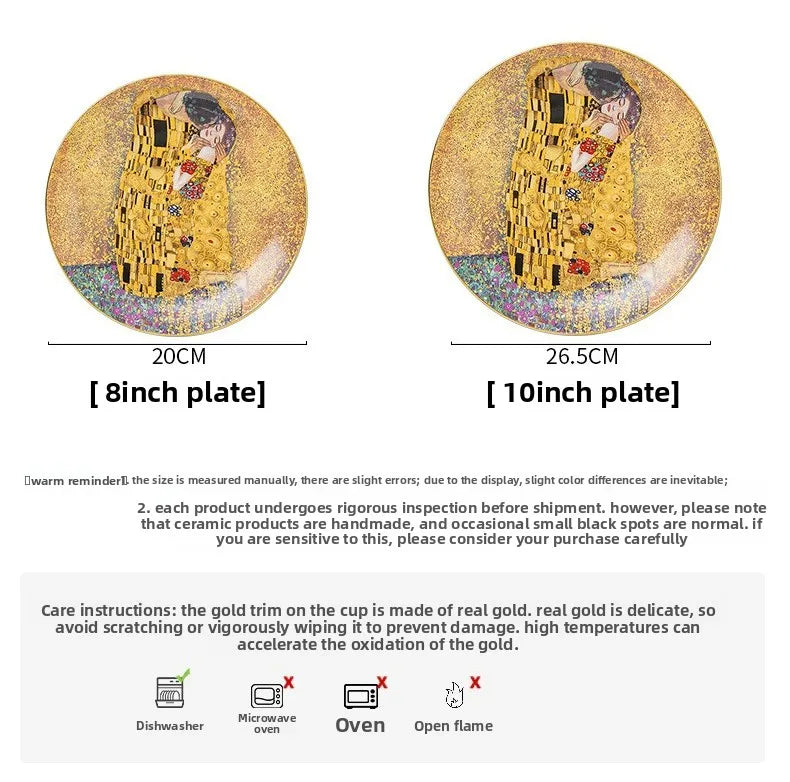 Klimt Kiss Bone China Dinning Plates Set Luxury Porcelain Plate for Dessert Steak Bread Cake Dish Home Party Tableware Gift
