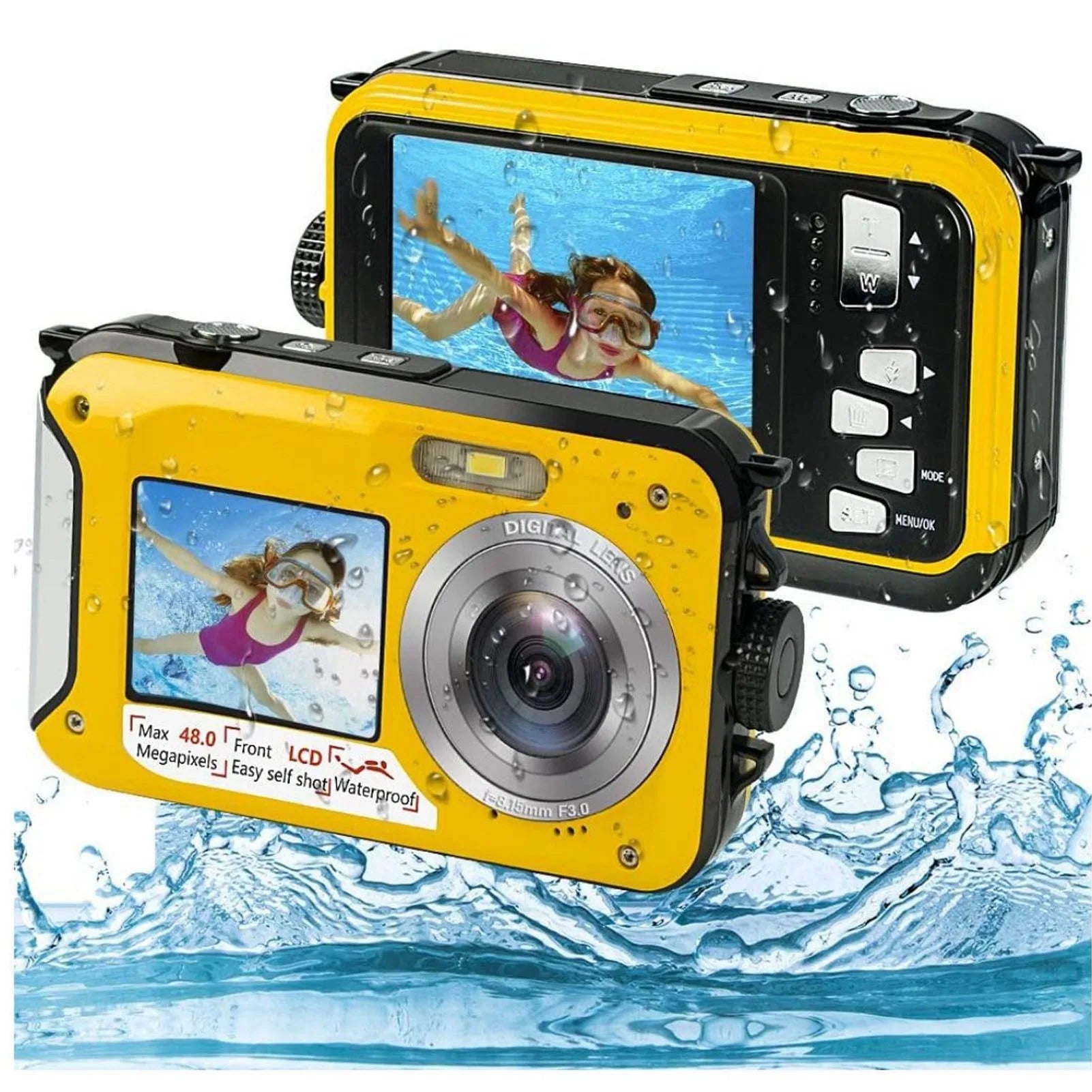 Full HD 2.7K 48MP 10ft Waterproof Underwater Digital Camera 16X Digital Zoom Front Rear Double Screens Waterproof Digital Camera